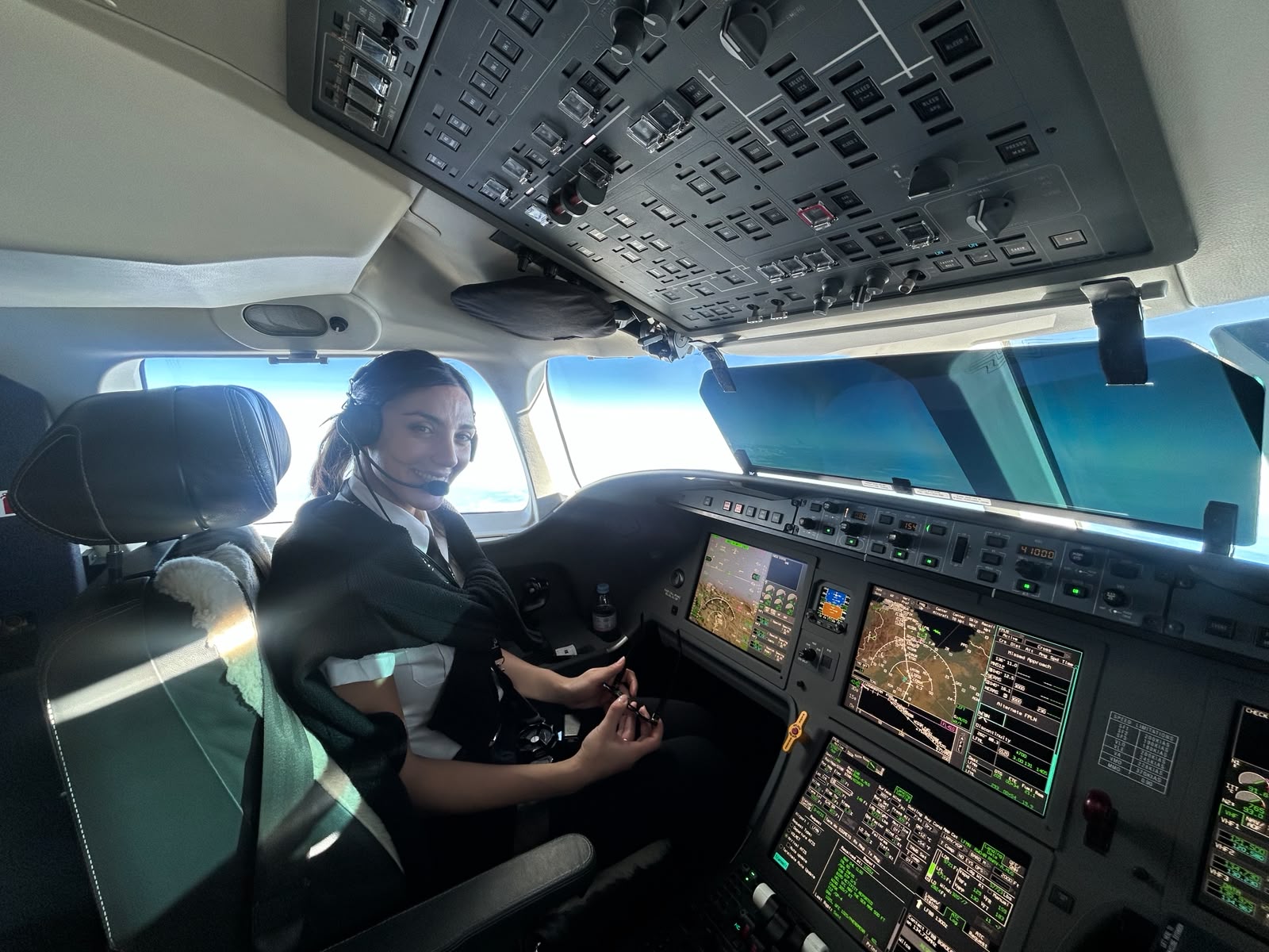 Ilhame Guechati in the cockpit